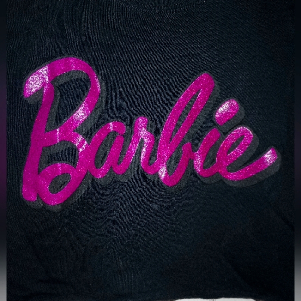 Barbie Black Cropped Top T-Shirt with Pink Logo